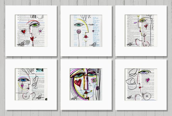 Funky Face Goddess Collection 1 - 6 Artworks in mats by Kathy Morton Stanion