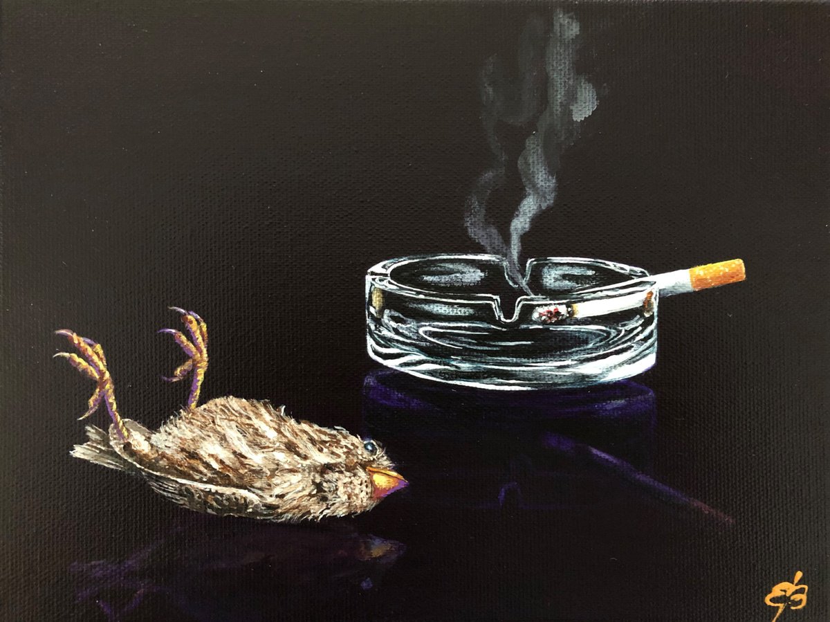 Photorealistic Still Life Acrylic Painting By Lena Smirnova, 9 X 7", Last Cigarette #2, Original Artwork