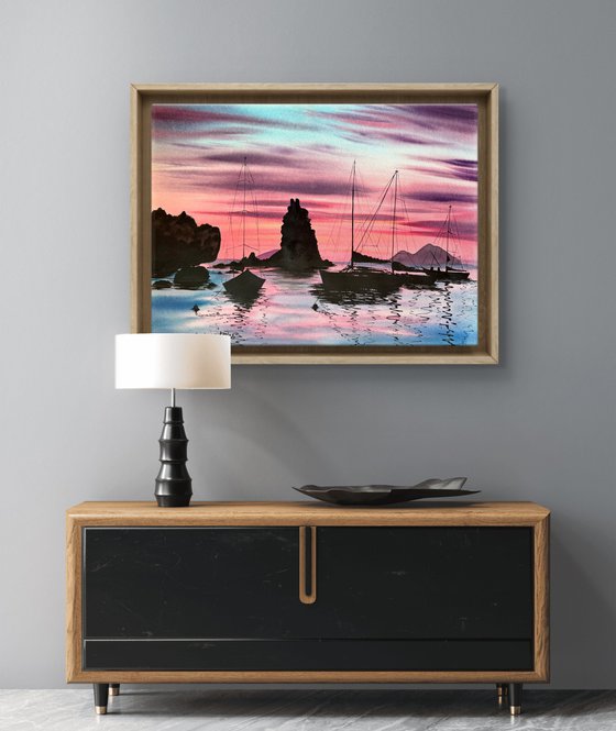 Yachts silhouette Colorful Sky