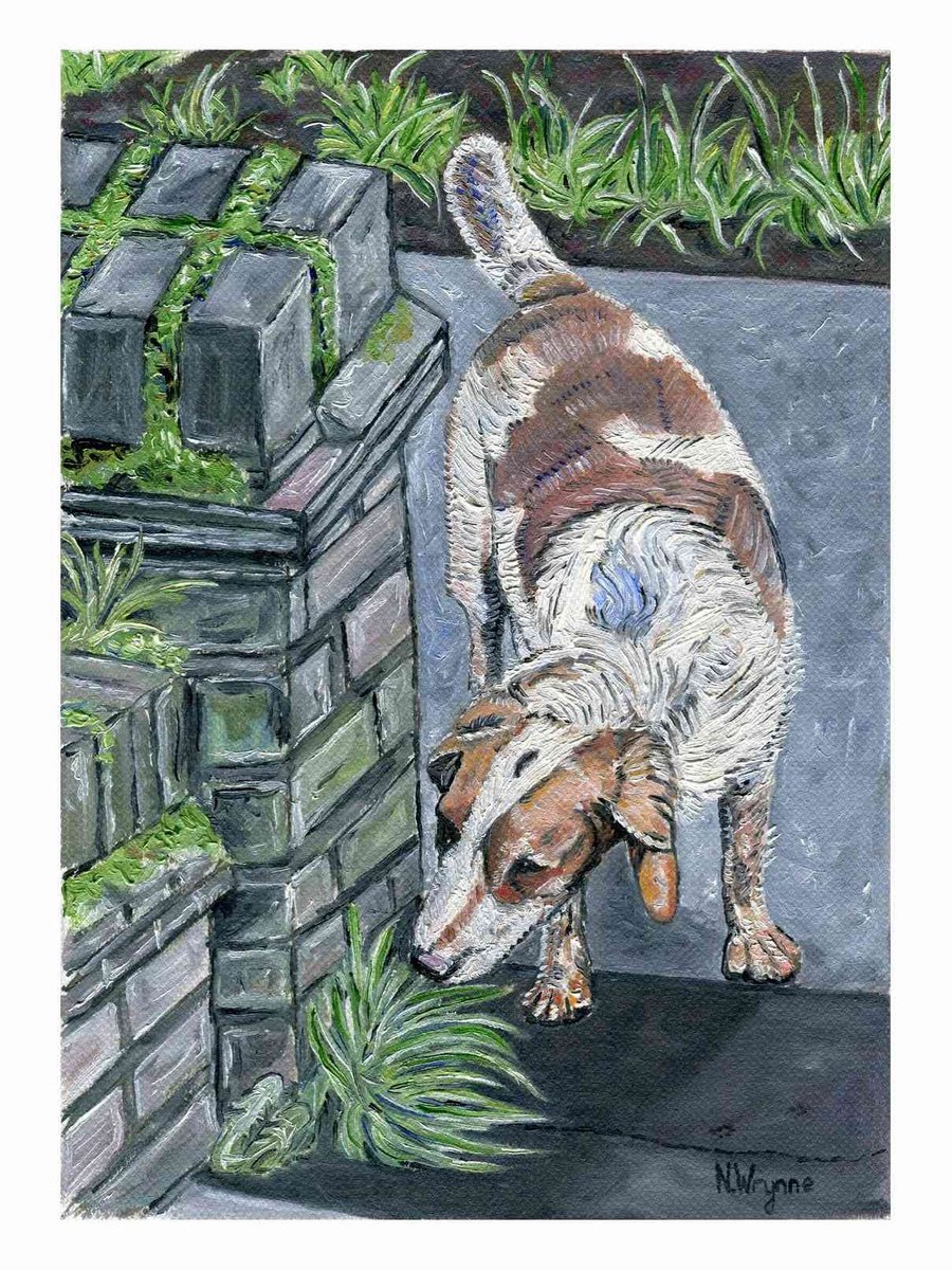 Original Oil Painting - On the Trail - Miniature Dog Artwork by Neil Wrynne
