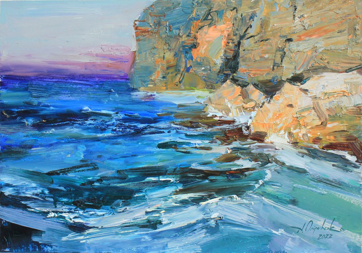 Impressionistic Landscape Oil Painting By Alisa Onipchenko-Cherniakovska, 20 X 14, Rocky Shores Seascape, Original Artwork