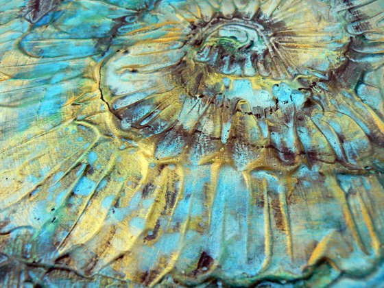 Turquoise Ammonites (textured fossil artwork, ready to hang)