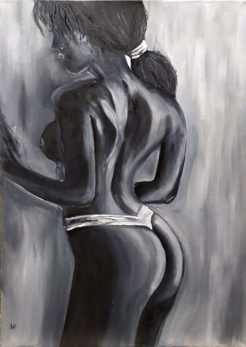 Near you, original erotic girl painting, nude art, gift idea, bedroom art by Nataliia Plakhotnyk
