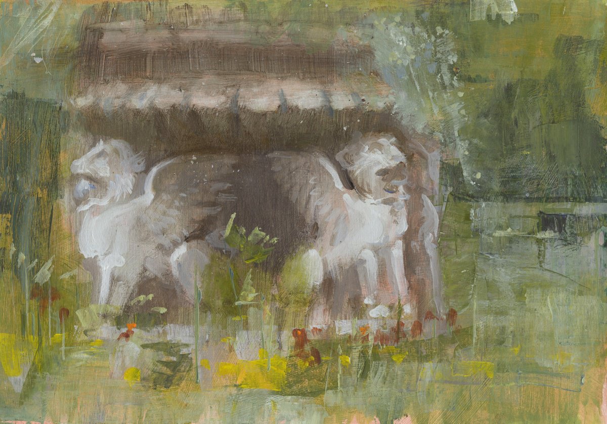 Impressionistic Botanical Acrylic Painting By Ray Belletty, 12 X 8", Water Fountain, Original Artwork