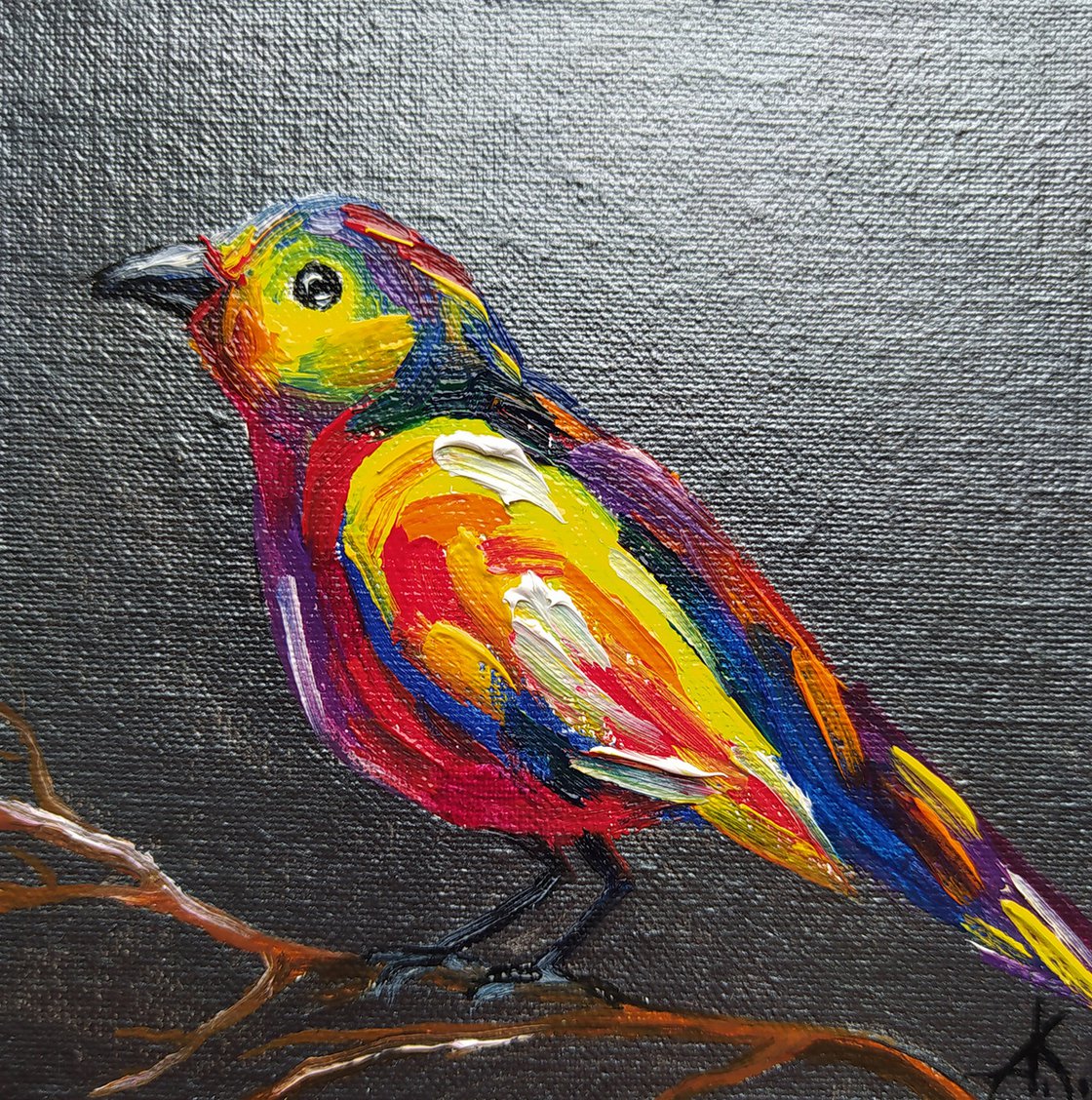 Miniature Colorful Bird Watercolor Canvas Painting