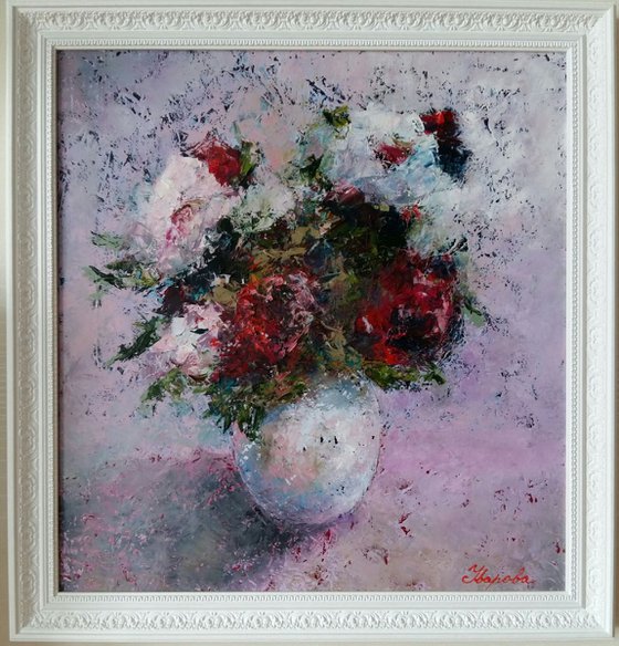 Roses, 50x53 cm, framed. FREE SHIPPING