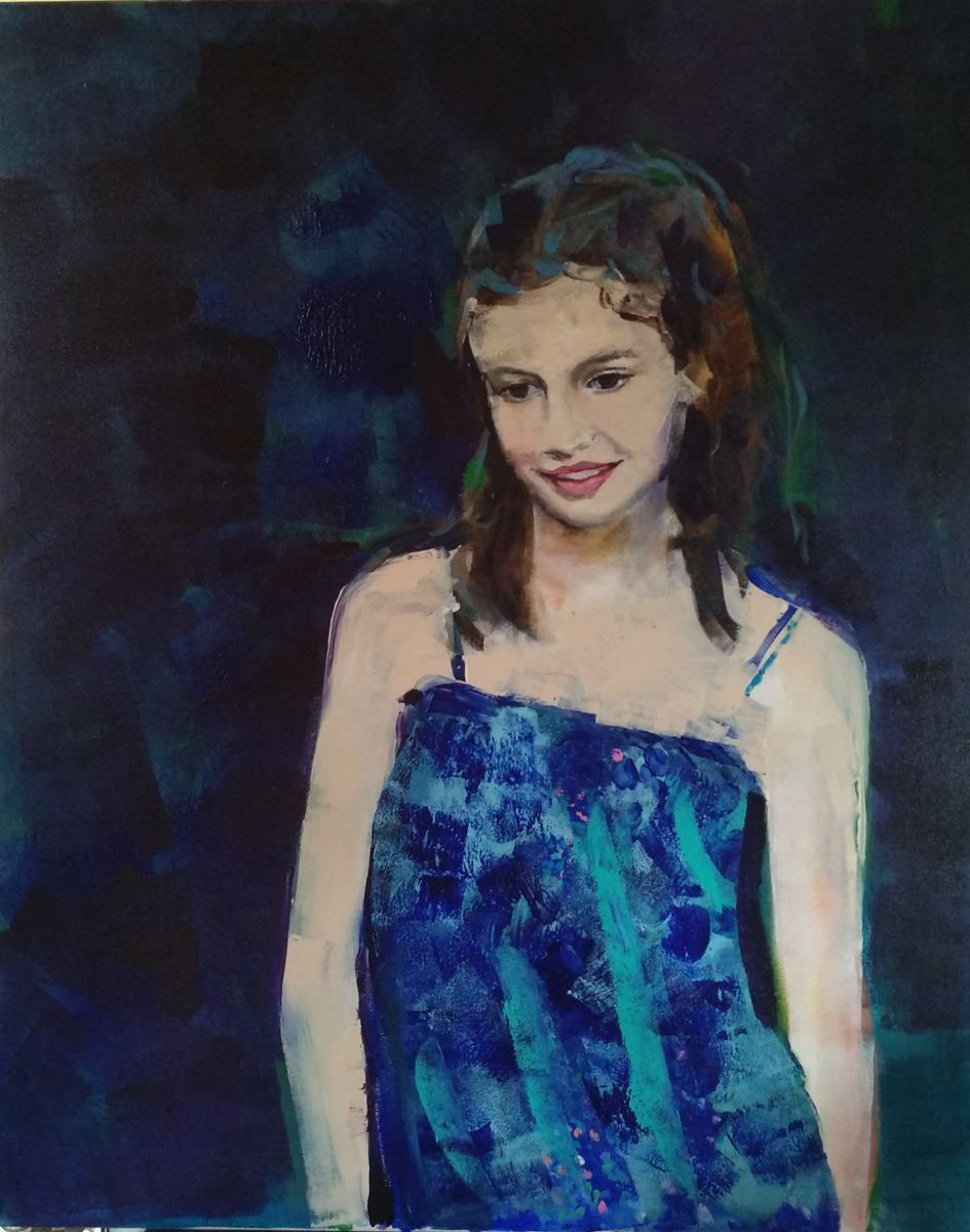 Expressive Portrait Acrylic Painting By Marina Del Pozo, 32 X 39", Alicia, Original Artwork