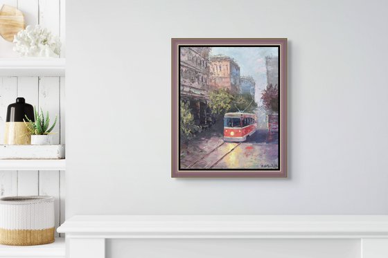 Red Tram Through the City