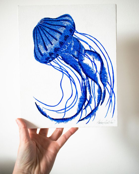 Blue Compass Jellyfish Acrylic painting by Kelsey Emblow | Artfinder