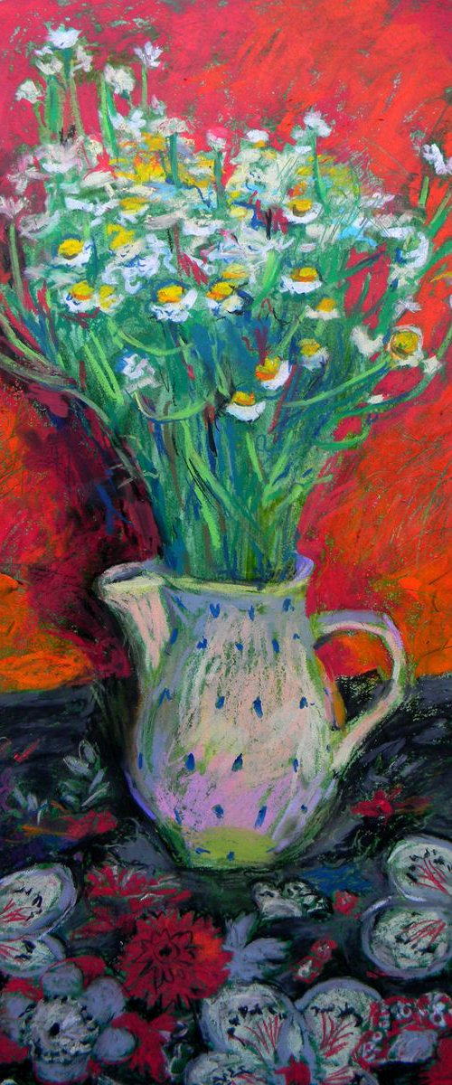 Bouquet on a red background by Liudmyla Chemodanova
