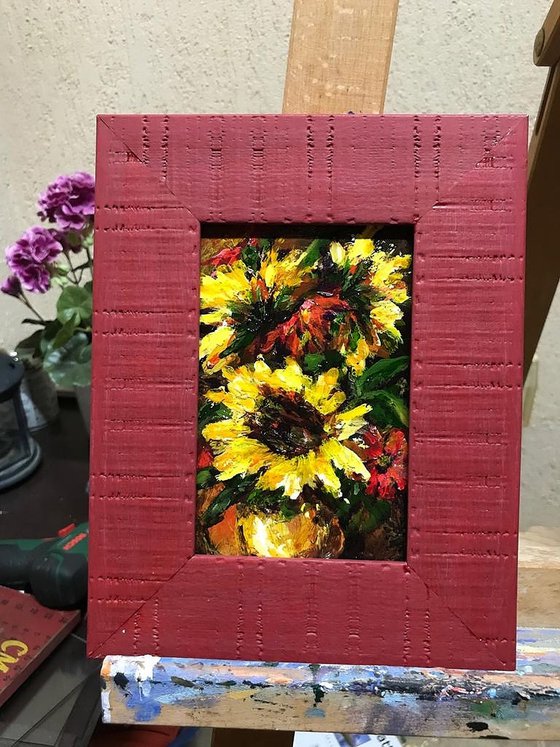 Sunflowers in a Golden Vase (Miniature)