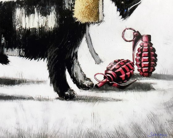 Black dog. Pink grenades