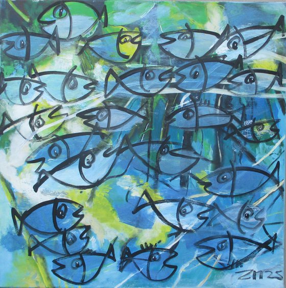 blue fishes jumping