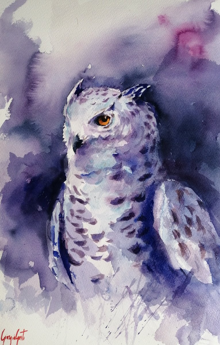 Impressionistic Watercolour , Snowy Owl By Giorgio Gosti, 14 X 21, Artwork For Sale On Artfinder