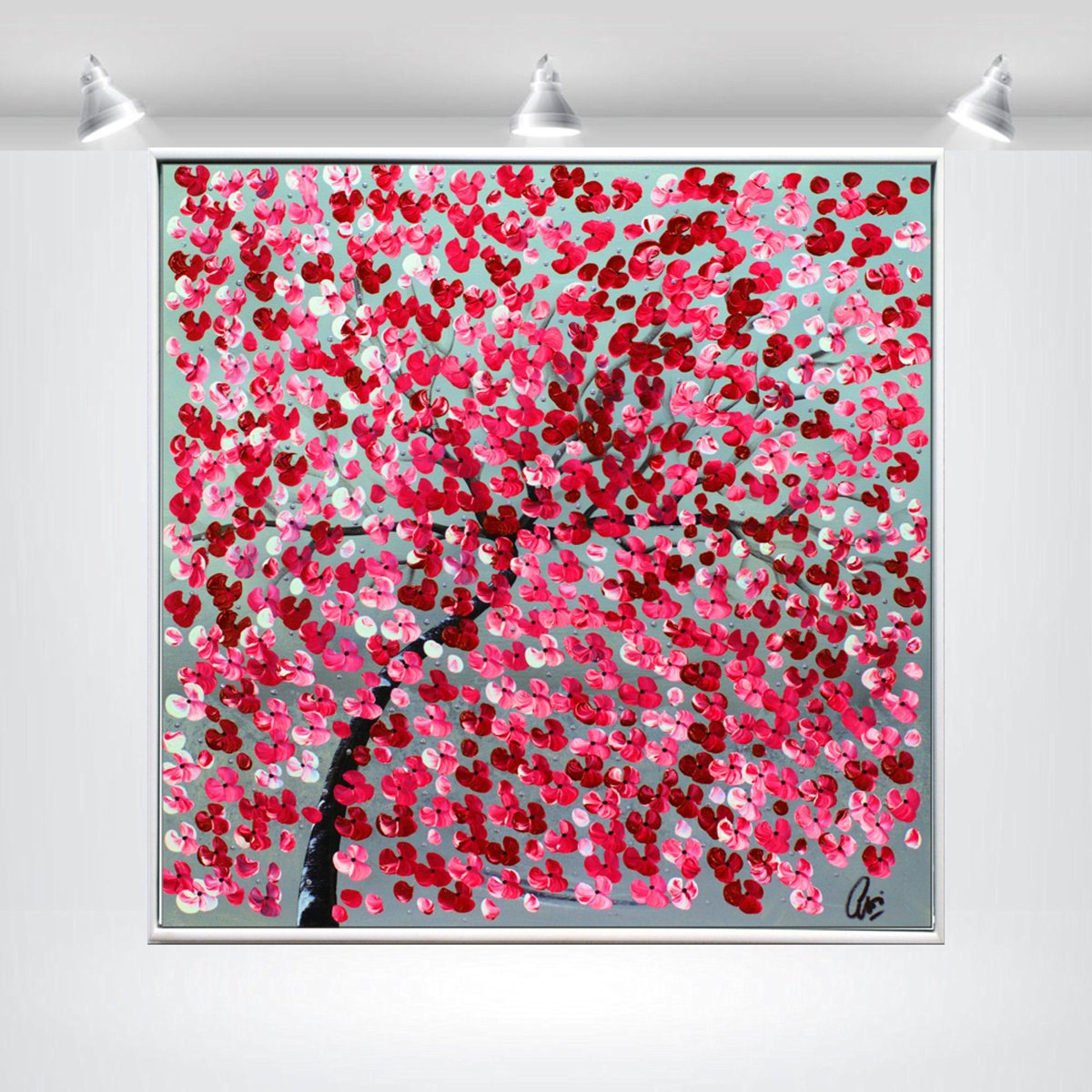 Abstract Botanical Acrylic Painting By Edelgard Schroer, 29 X 29, Springtime, Original Artwork