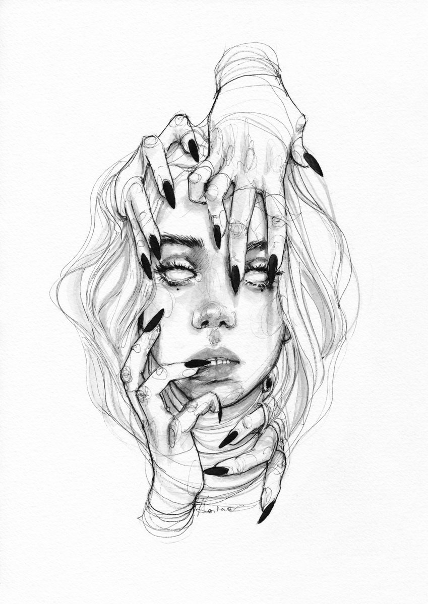 Expressive Portrait Ink Drawing By Doriana Popa, 8 X 12, Snacks, Original Artwork