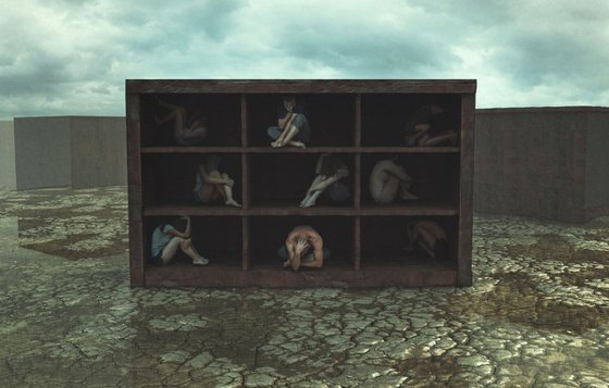 Fine Art Photography Print, Everyone Alone Together In Box, Fantasy Giclee Print, Limited Edition of 3