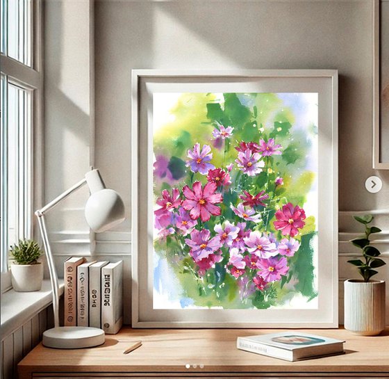 Cosmos Flowers. Sunlit Harmony