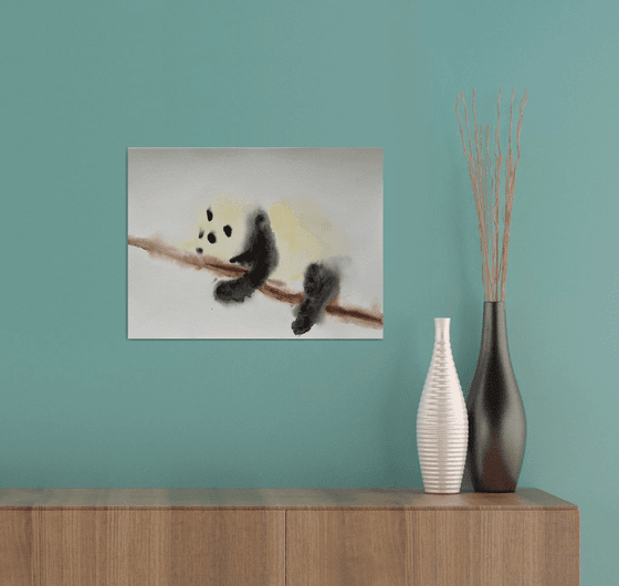 Panda Original Watercolor Painting, Animal Nursery Art, Abstract Wall Art, Bear Illustration