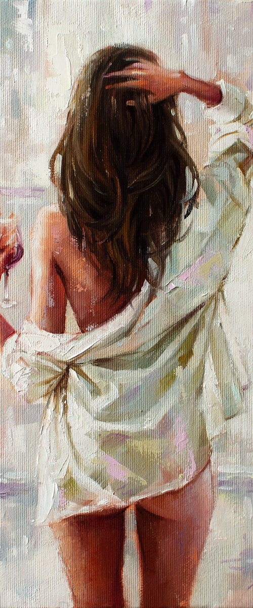 RED WINE by Yaroslav Sobol  (Modern Impressionistic Romantic Beautiful Girl Oil painting Gift) by Yaroslav Sobol