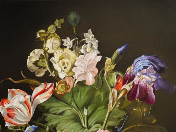 Dark Floral Still Life with Tulips