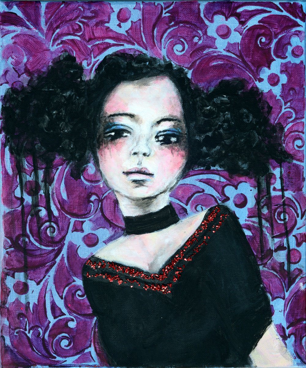 Naive Portrait Painting By Misty Lady - M. Nierobisz, 10 X 12", Porcelain Doll 2, Original Artwork