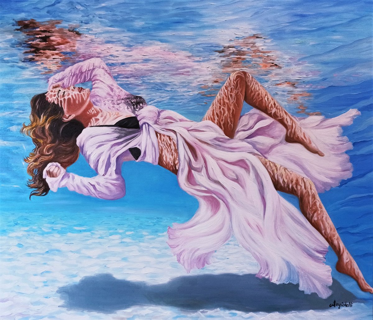 Photorealistic Oil Painting , Underwater Portrait 2 By Anna Rita Angiolelli, 28 X 24, Artwork For Sale On Artfinder