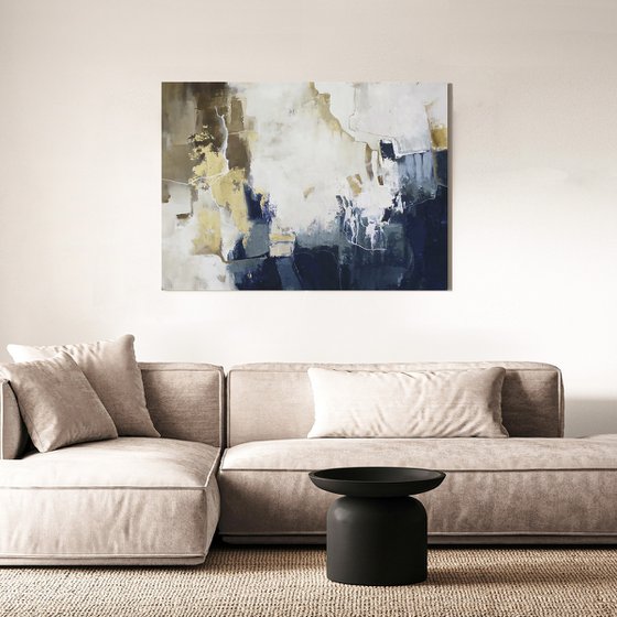 "Blue Flash 2" Navy blue brown abstract art