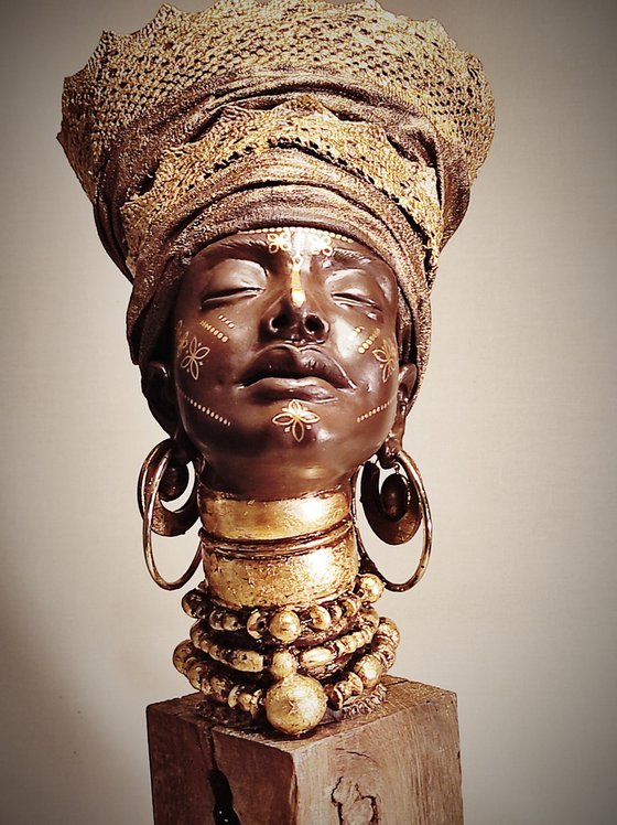 "African Gold " Mixed media sculpture. 72x32x25cm.
