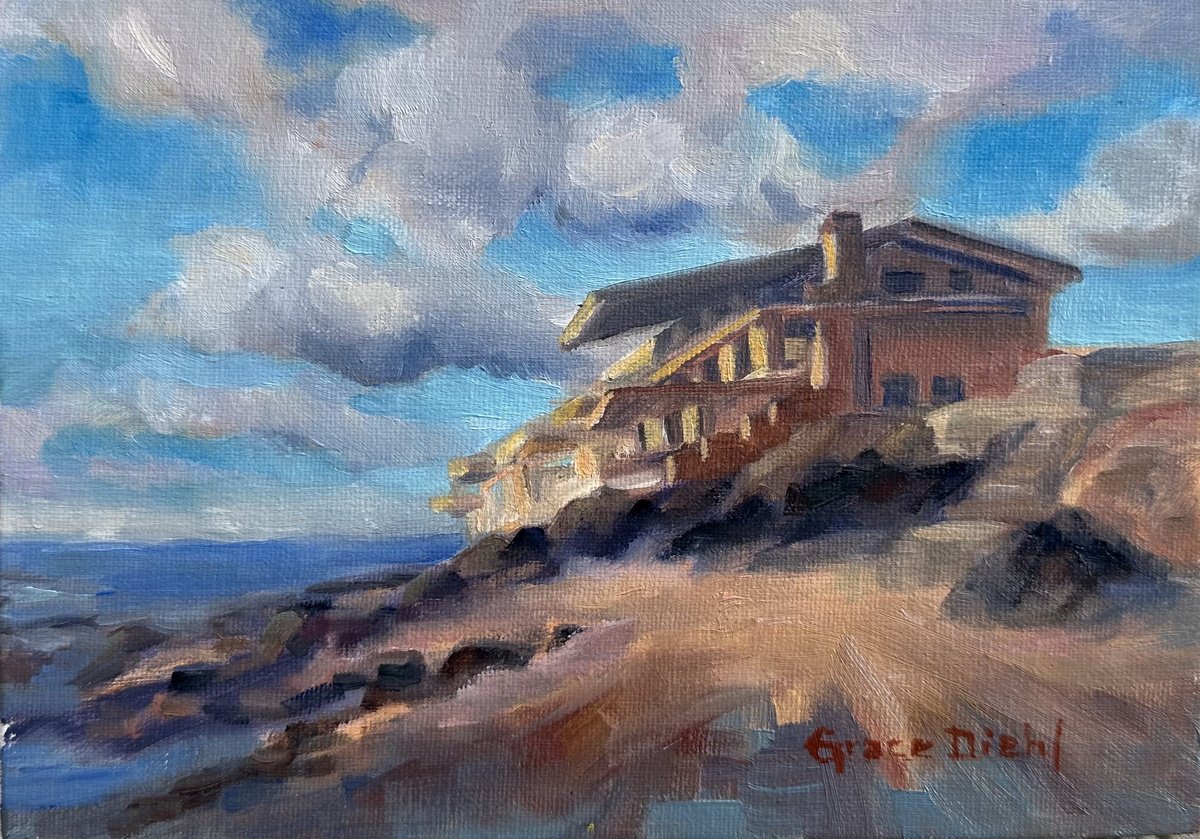 Impressionistic Landscape Oil Painting By Grace Diehl, 7 X 5, On The Edge, Original Artwork