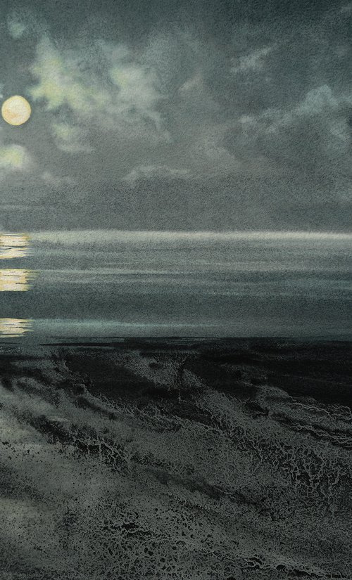 Full Moon Night - Super Moon i by Olga Beliaeva Watercolour