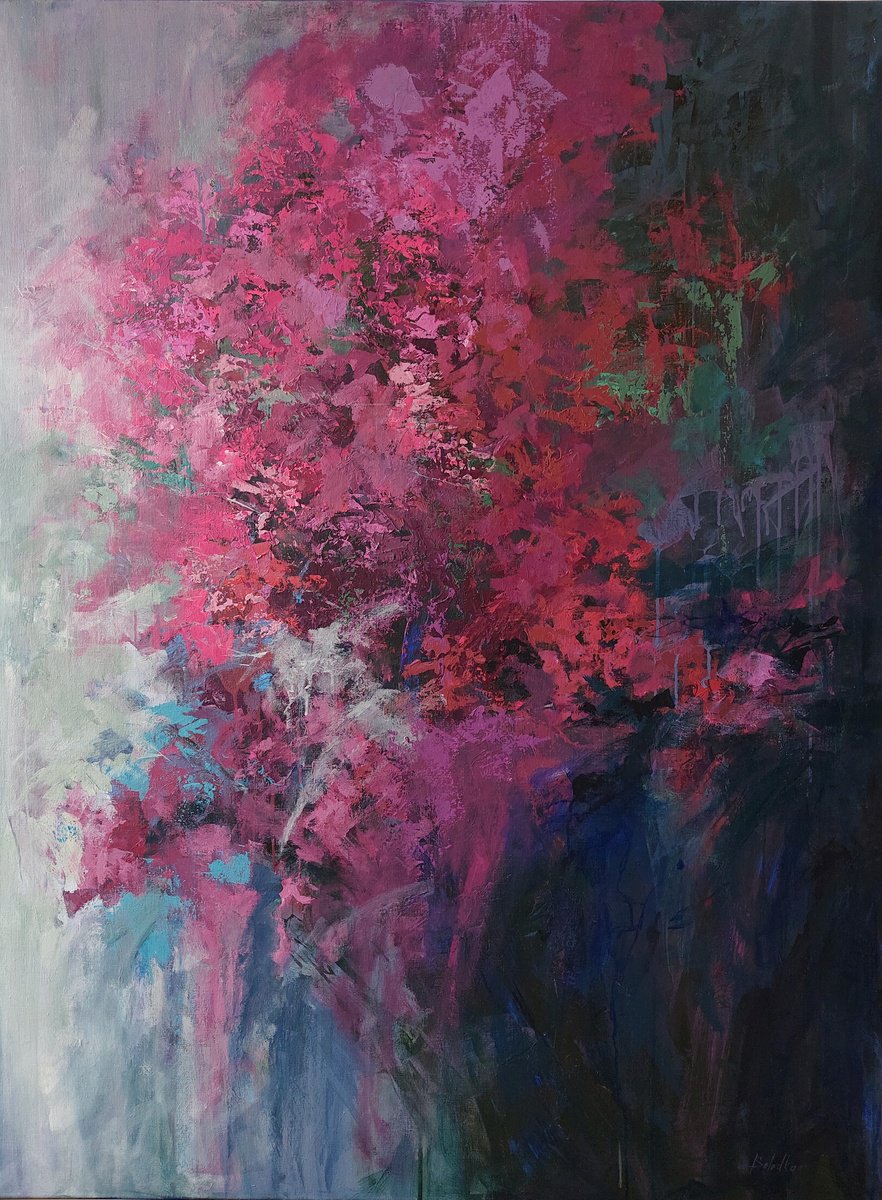 Abstract Acrylic Painting By Katia Solodka, 47 X 63", Hawthorn. Beauty Of The Rain, Original Artwork