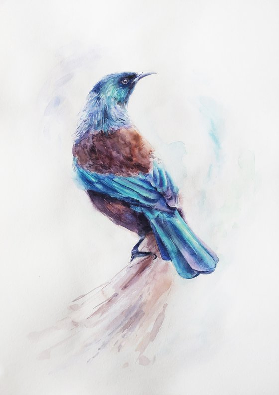 Watercolor painting Bird Blue