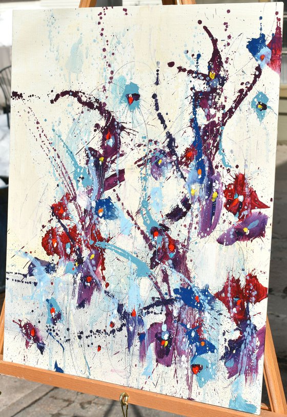 Fleur de Promesse (Flower of Promise) - 16 x 20 IN / 41 x 51 CM - Abstract Floral Oil Painting on Panel