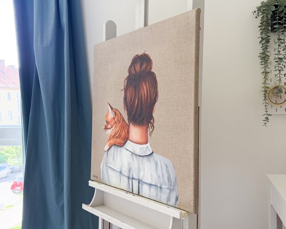 Redhead Girl with Cat