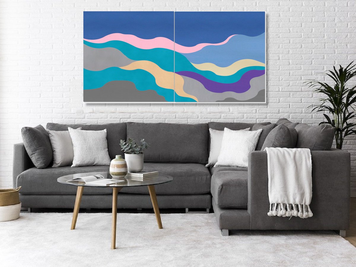 Abstract Landscape Acrylic Painting By Marina Krylova, 63 X 31", Contemporary Landscape #17, Original Artwork