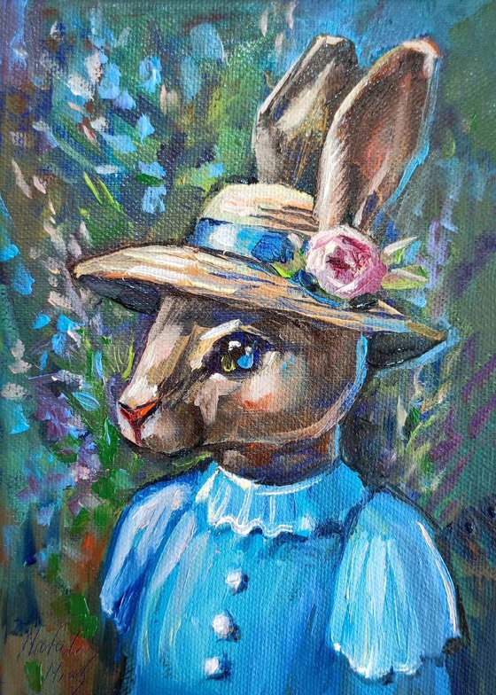 Lady rabbit. Original oil painting