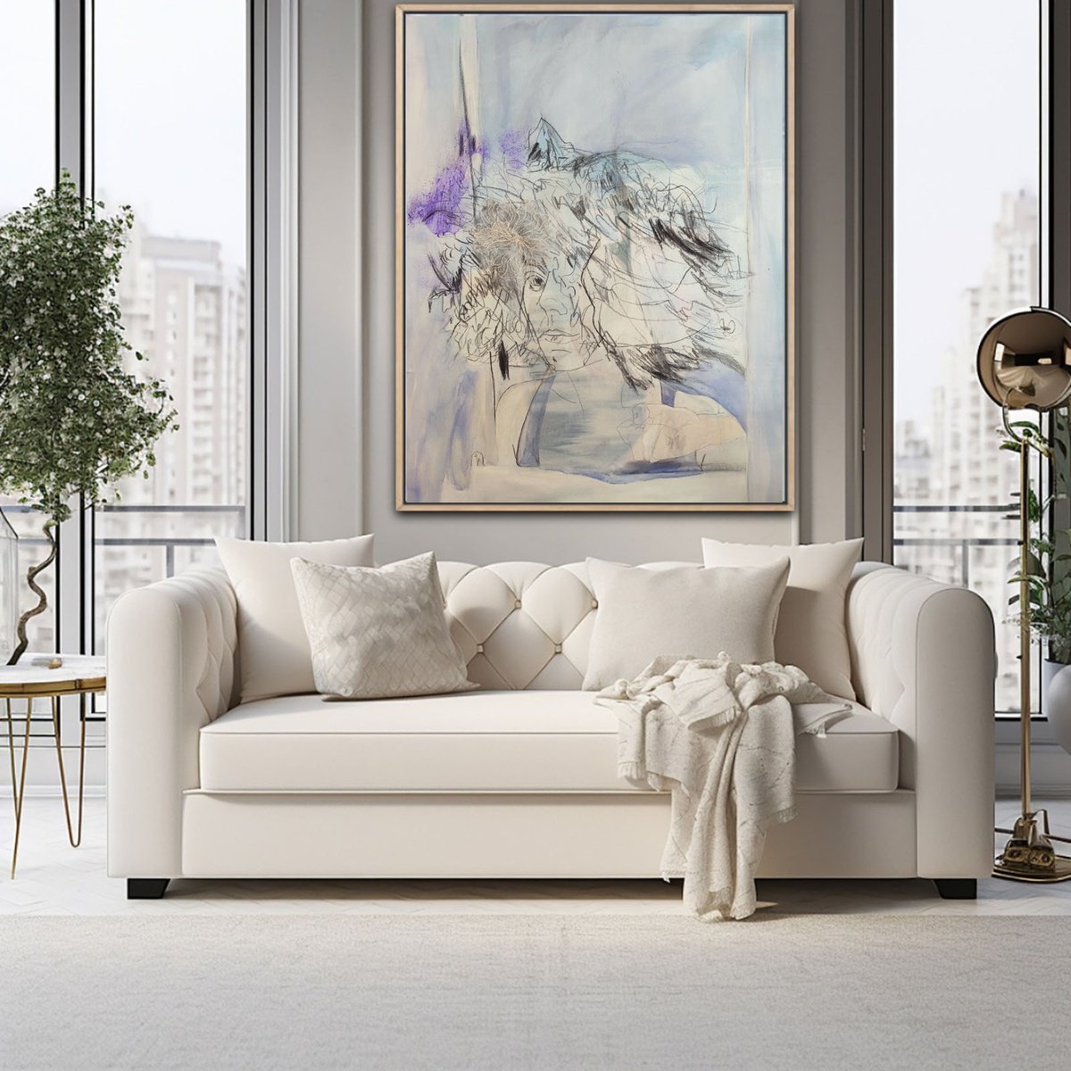 Abstract Portrait Painting By Gugi Goo, 35 X 47, Whispers Into Nowhere:, Original Artwork