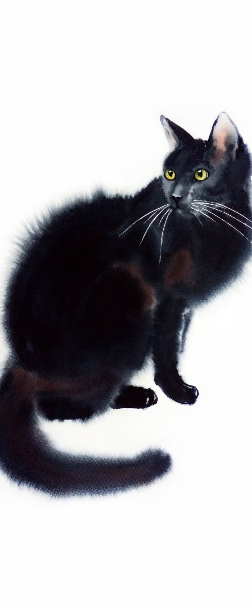 Black Cat In-waiting by Olga Beliaeva Watercolour