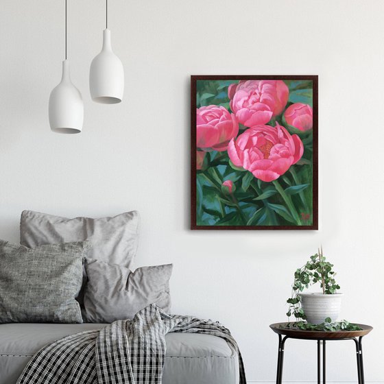 Peony bloom acrylic painting flower bloom gift for her floral art