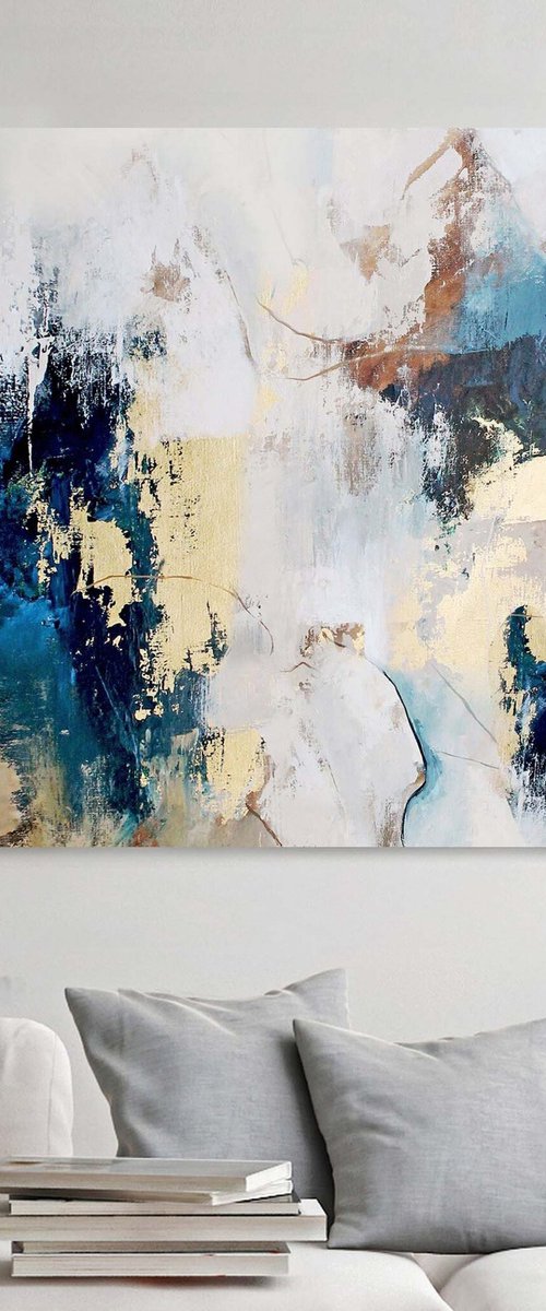 "Sobriety 4" Abstract navy gold acrylic art by Yana Sagan