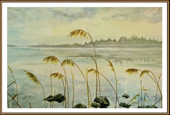 Lake Saimaa. Watercolor painting.