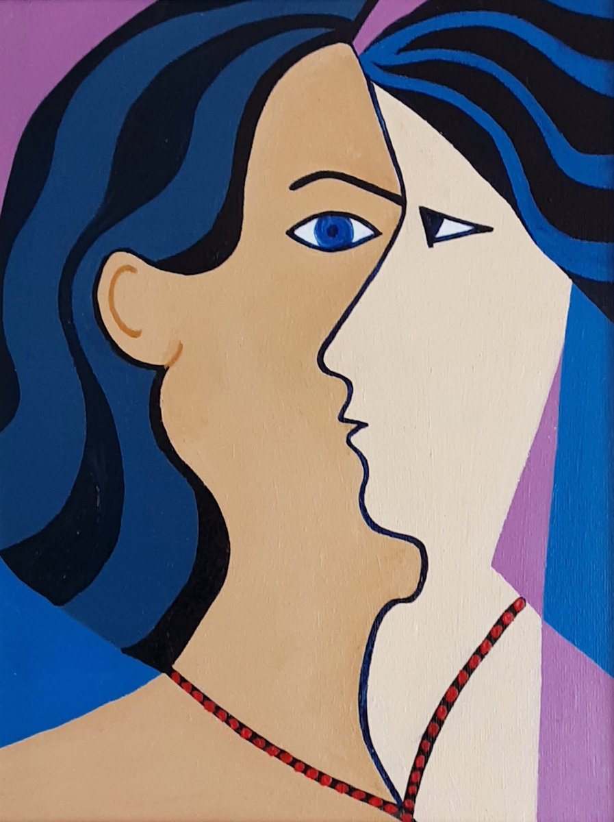 Abstract Portrait Oil Painting By Paul Heron, 12 X 15", Silhouette, Original Artwork