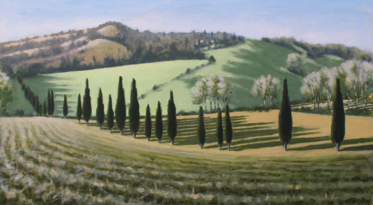 Impressionistic Landscape Acrylic Painting By Hugo Lines, 48 X 26, Borgo Pignano - Tuscany No8, Original Artwork