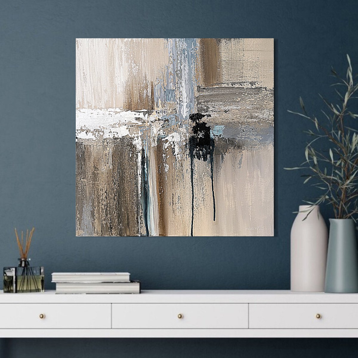 Geometric Abstract Acrylic Painting By Tatiana Malinovscaia, 20 X 20", Soft Structures, Original Artwork