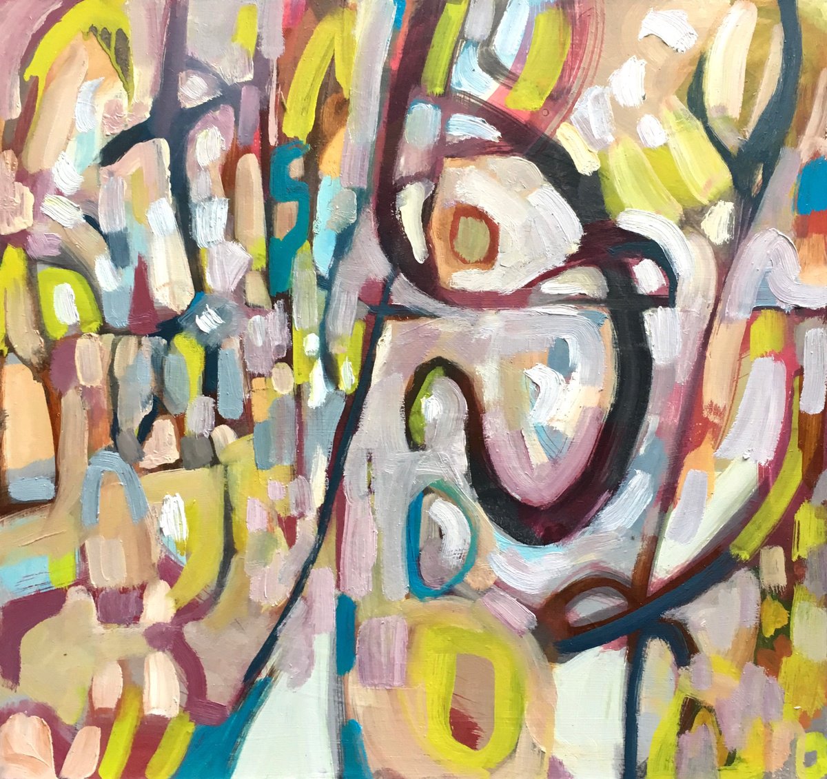 Geometric Abstract Oil Painting By Guy Pickford, 21 X 20, Making Fit, Original Artwork