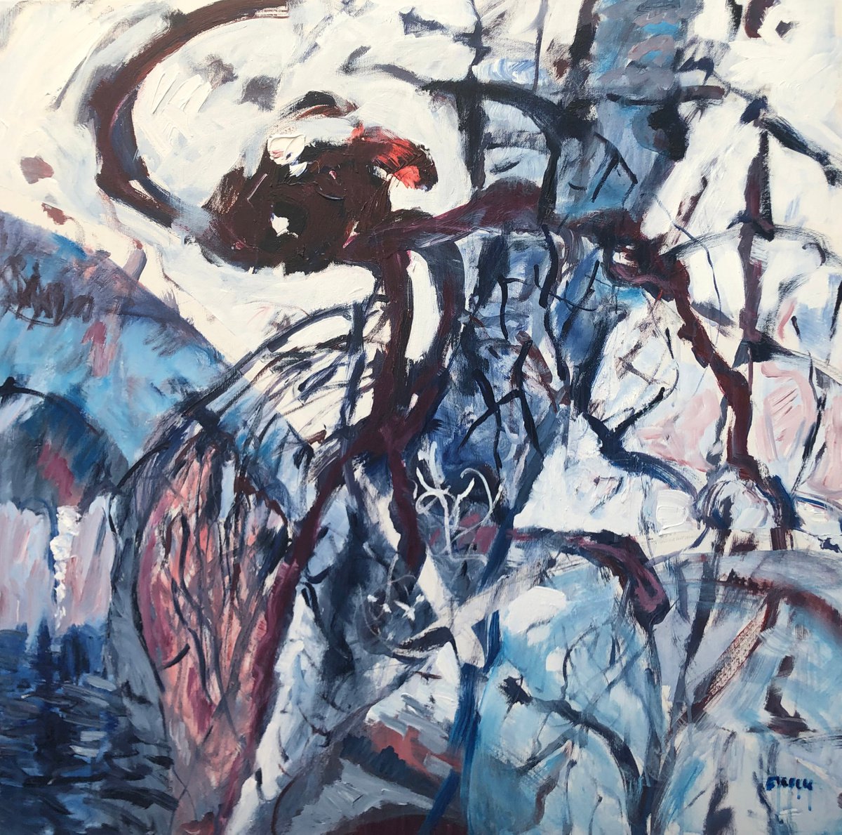 Organic Abstract Acrylic Painting By Maureen Finck, 36 X 36", Be Still My Beating Heart, Original Artwork