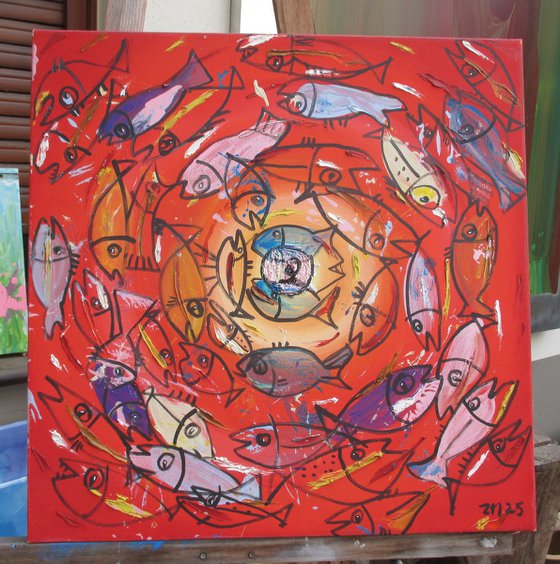 coloured fishes jumping