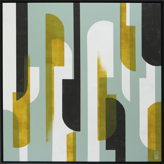 Square Abstract Painting - 105x105cm incl frame - Traffic Square Natural - Ronald Hunter 05M