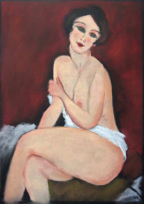 Free copy of Amedeo Modigliani's painting 'Nu assis sur un divan' by Salana Art Gallery
